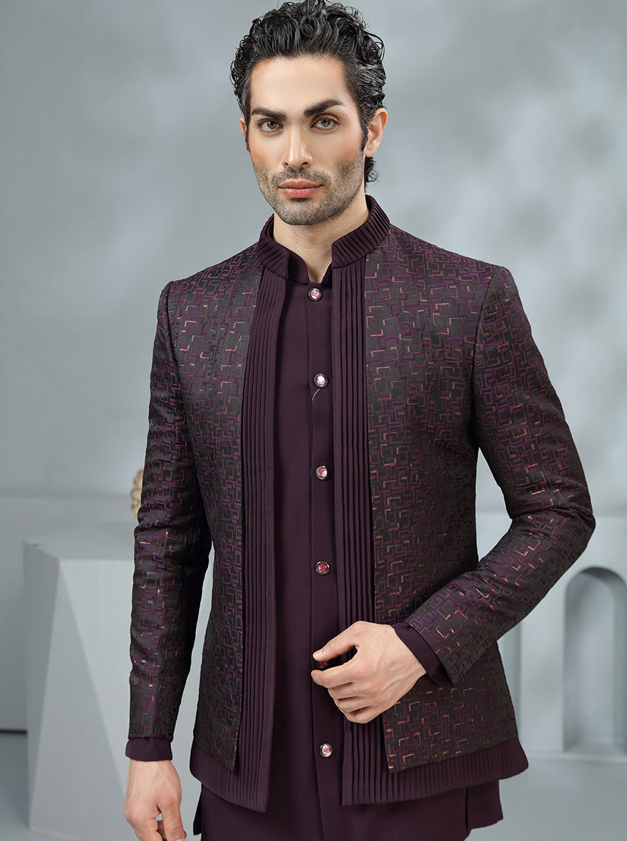 Wine Embroidered Jodhpuri Suit | TULA