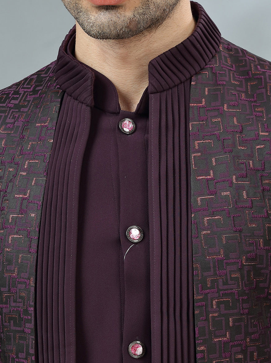 Wine Embroidered Jodhpuri Suit | TULA