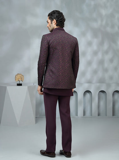 Wine Embroidered Jodhpuri Suit | TULA