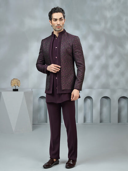 Wine Embroidered Jodhpuri Suit | TULA