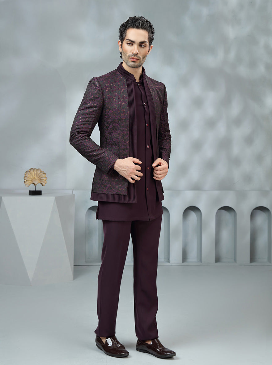 Wine Embroidered Jodhpuri Suit | TULA
