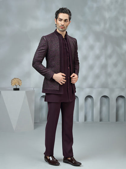 Wine Embroidered Jodhpuri Suit | TULA