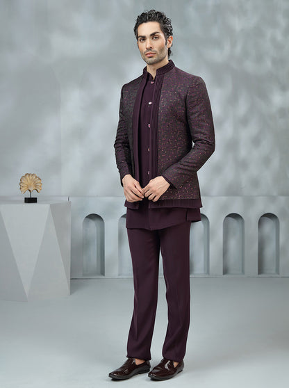 Wine Embroidered Jodhpuri Suit | TULA