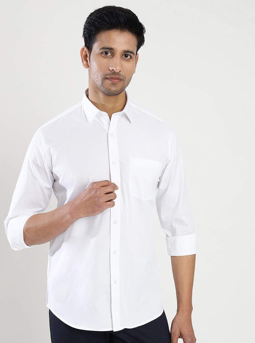 White Solid Slim Fit Semi Casual Shirt | JadeBlue