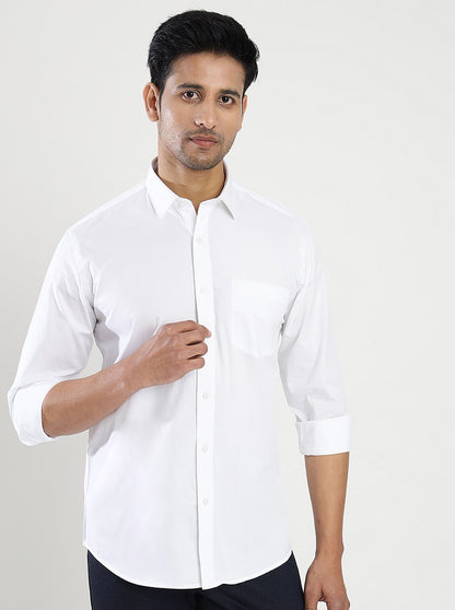 White Solid Slim Fit Semi Casual Shirt | JadeBlue