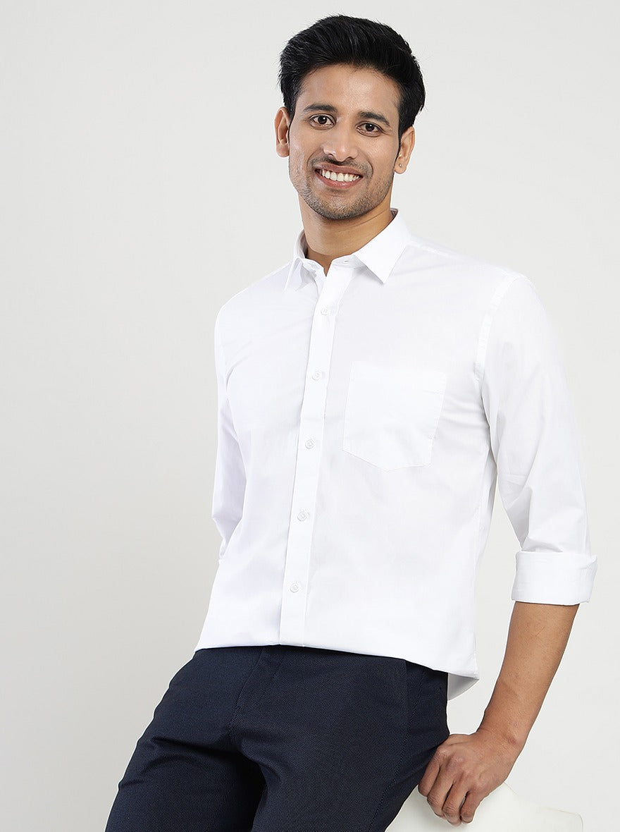 White Solid Slim Fit Semi Casual Shirt | JadeBlue