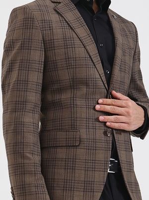 Brown Checked Regular Fit Blazer | JadeBlue