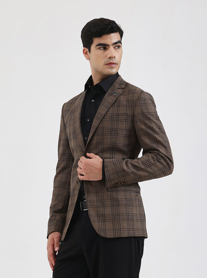 Brown Checked Regular Fit Blazer | JadeBlue