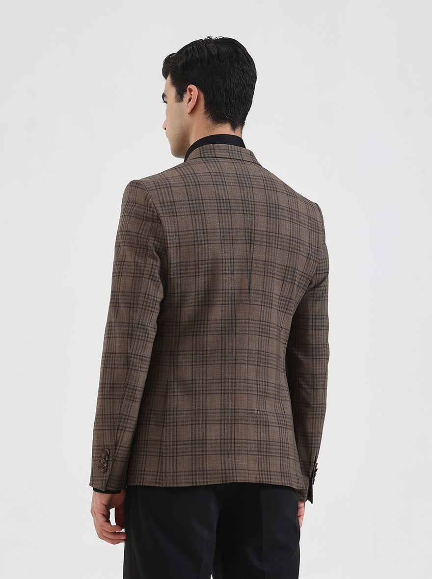 Brown Checked Regular Fit Blazer | JadeBlue