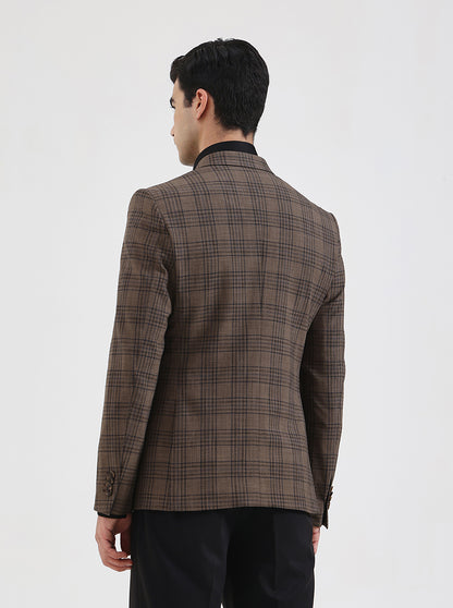 Brown Checked Regular Fit Blazer | JadeBlue
