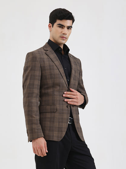 Brown Checked Regular Fit Blazer | JadeBlue