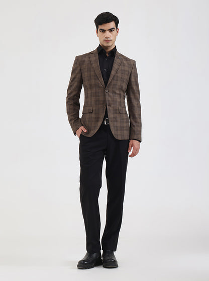 Brown Checked Regular Fit Blazer | JadeBlue