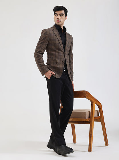 Brown Checked Regular Fit Blazer | JadeBlue