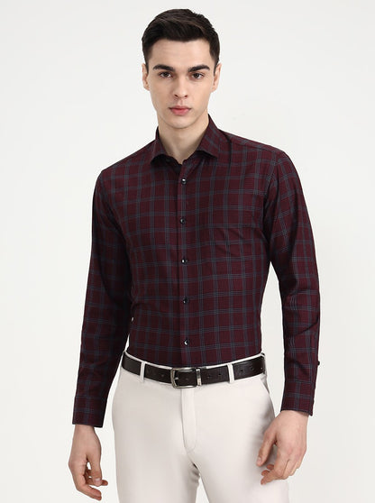 Maroon Checked Slim Fit Formal Shirt | Metal