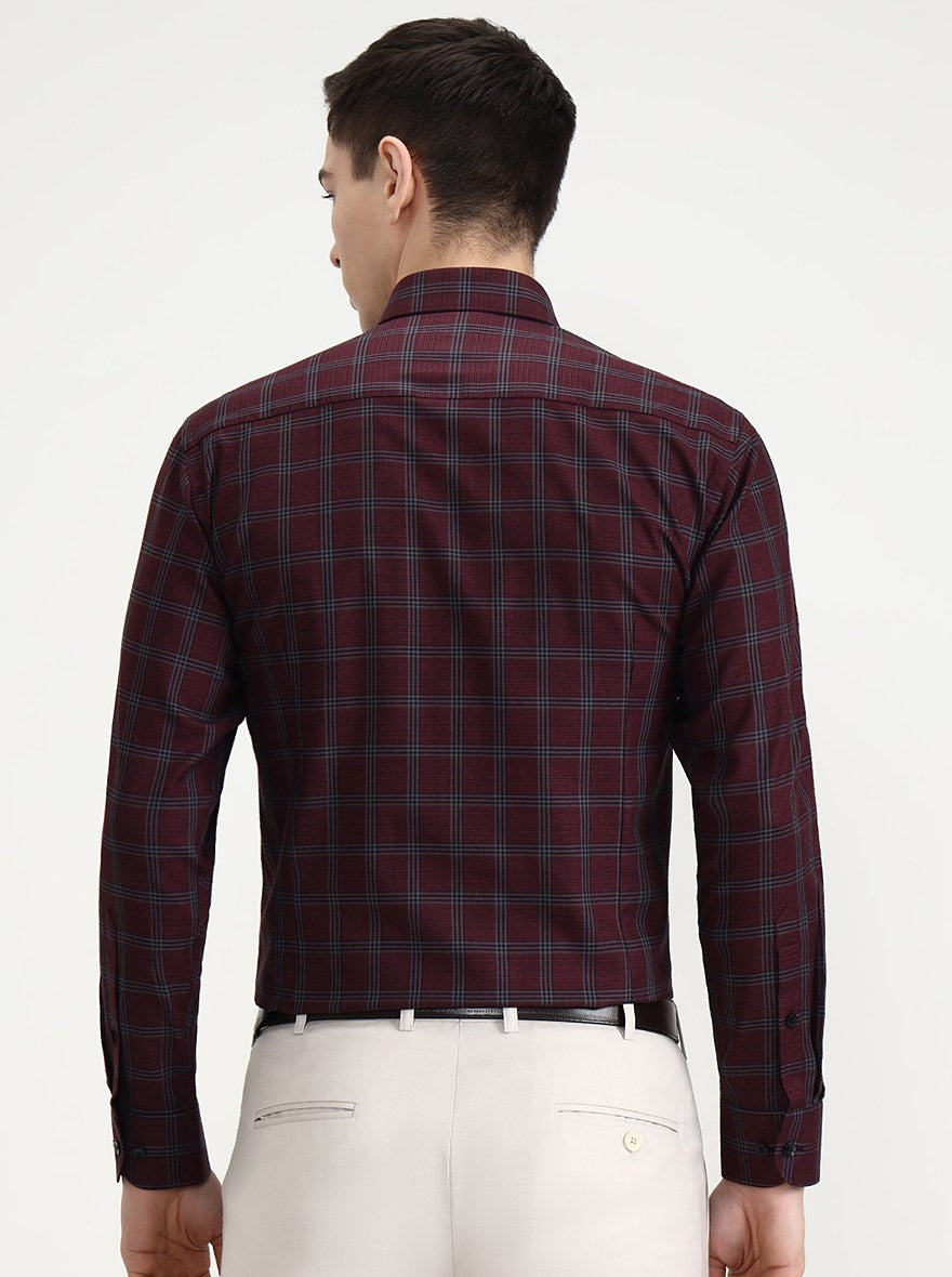Maroon Checked Slim Fit Formal Shirt | Metal