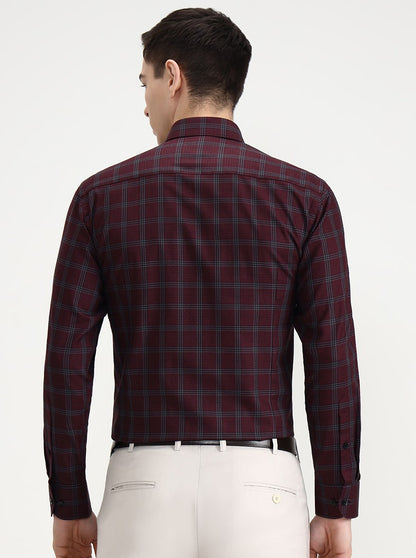 Maroon Checked Slim Fit Formal Shirt | Metal