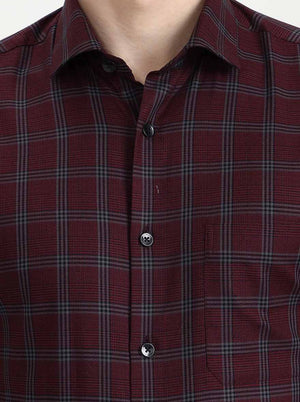 Maroon Checked Slim Fit Formal Shirt | Metal