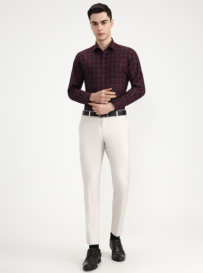 Maroon Checked Slim Fit Formal Shirt | Metal