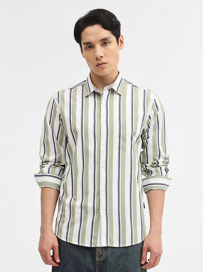 Green Striped Slim Fit Casual Shirt | Greenfibre