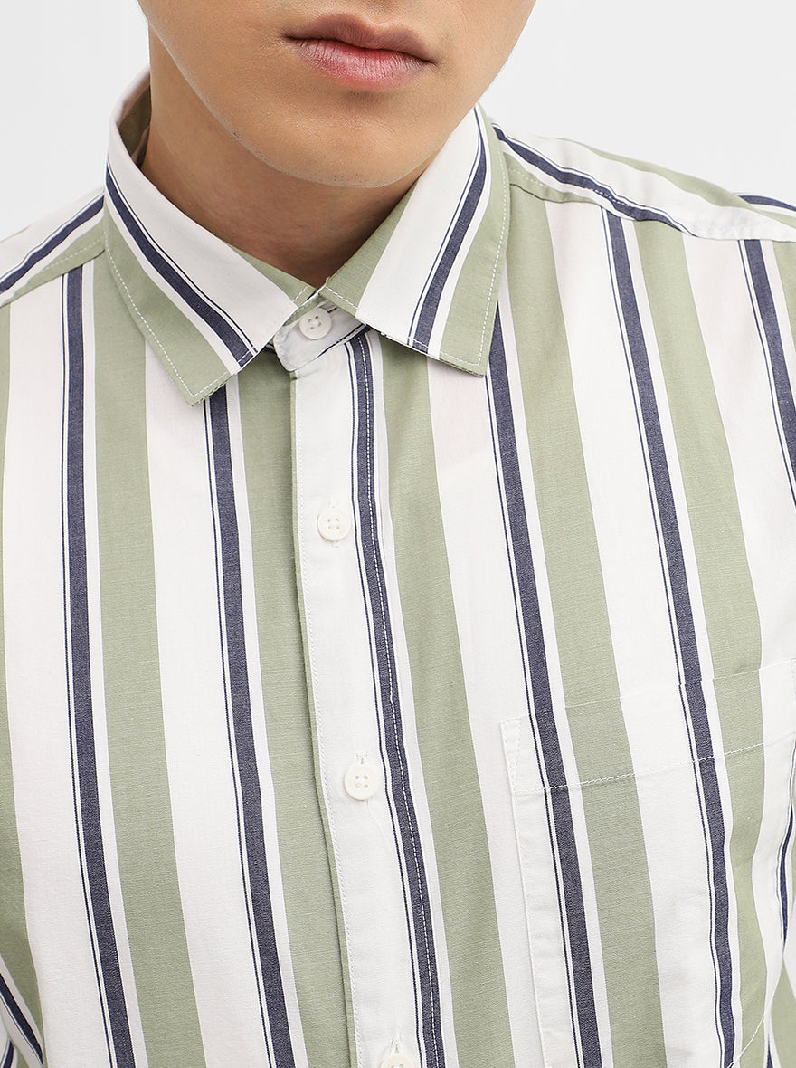 Green Striped Slim Fit Casual Shirt | Greenfibre