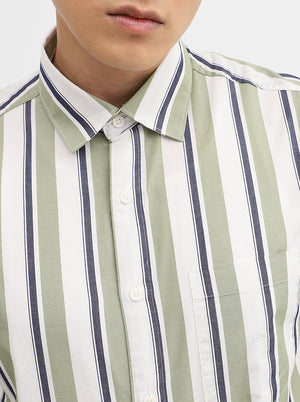 Green Striped Slim Fit Casual Shirt | Greenfibre