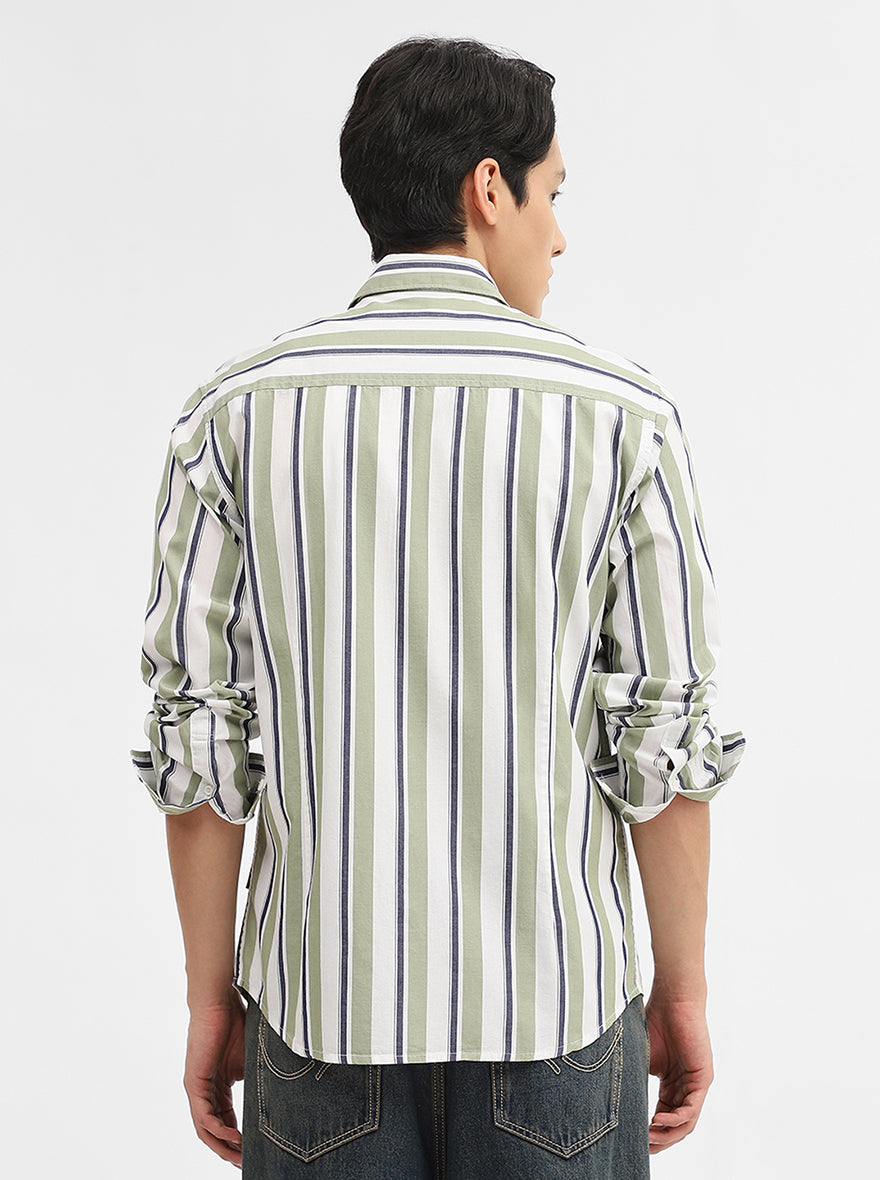 Green Striped Slim Fit Casual Shirt | Greenfibre