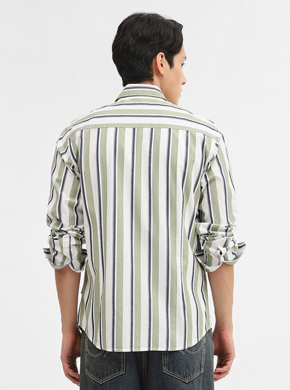 Green Striped Slim Fit Casual Shirt | Greenfibre