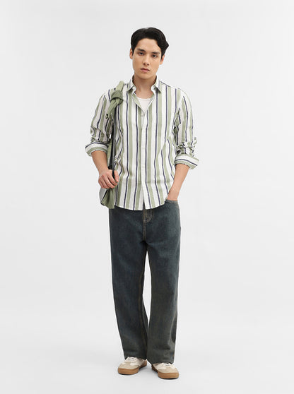Green Striped Slim Fit Casual Shirt | Greenfibre
