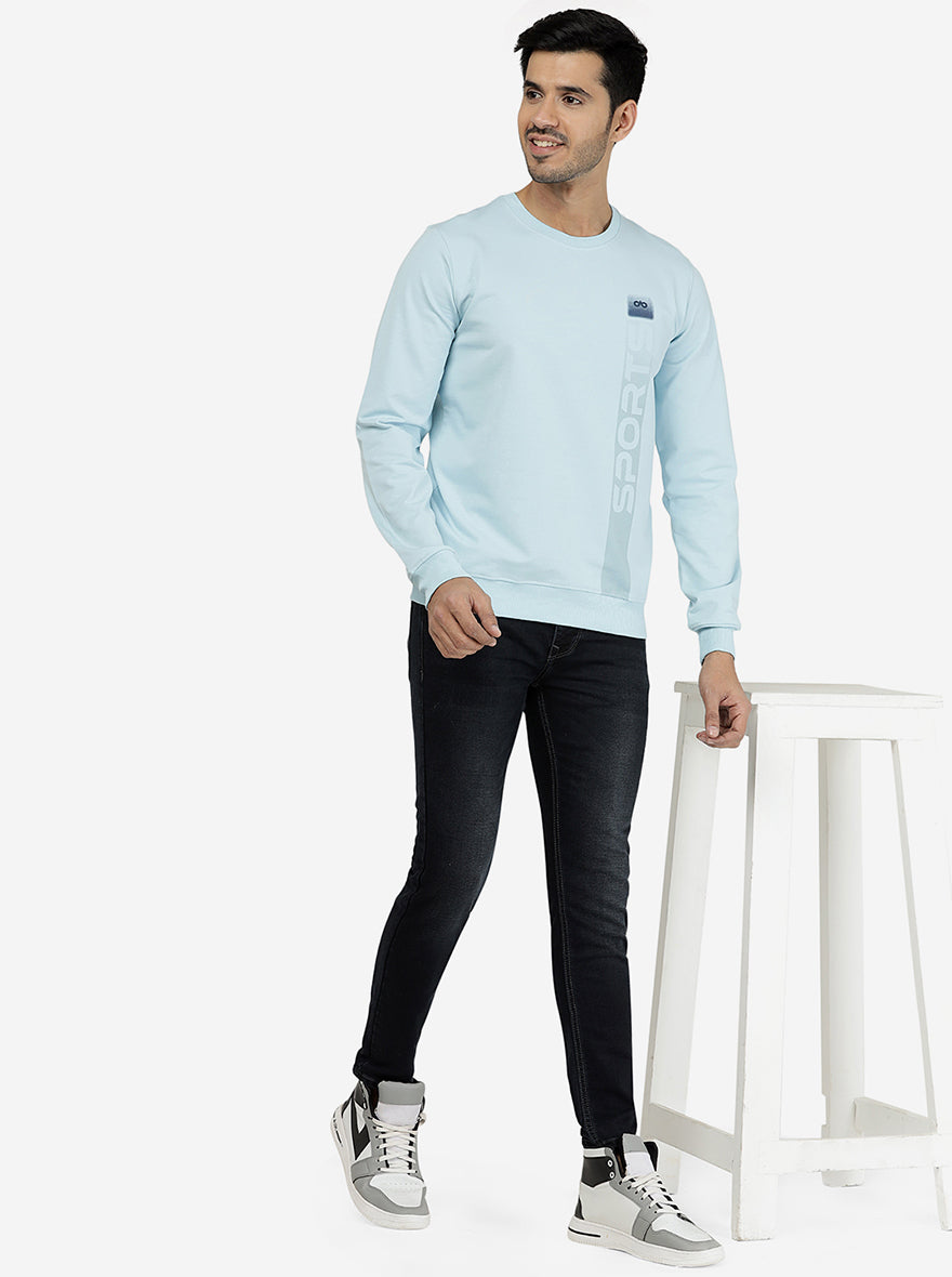 Sky Blue Solid Regular Fit Winter T-Shirt | JadeBlue