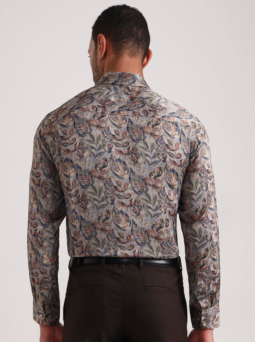 Olive Printed Slim Fit Formal Shirt | JadeBlue Super Luxe