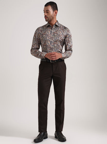 Olive Printed Slim Fit Formal Shirt | JadeBlue Super Luxe