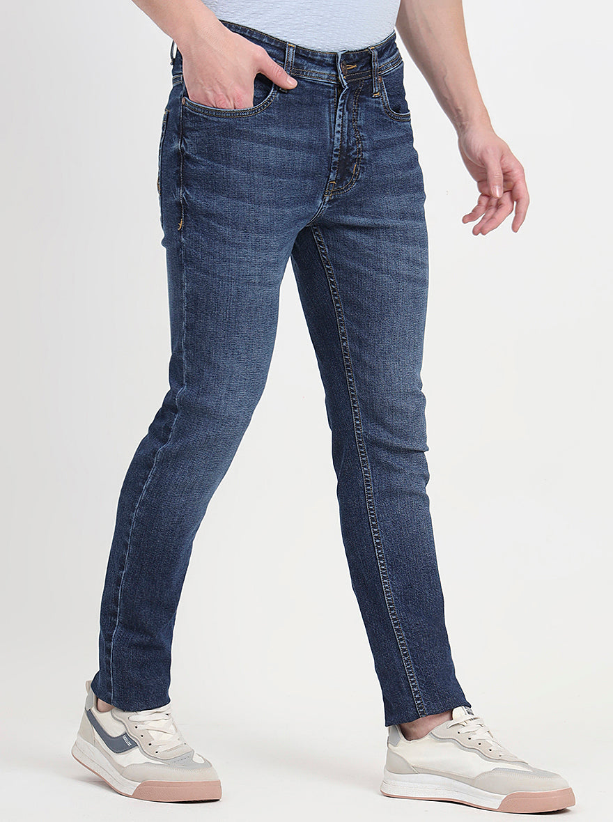 Denim Blue Washed Slim Fit Jeans | JadeBlue