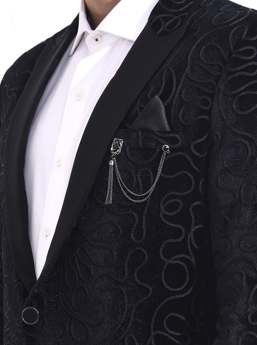 Black Printed Regular Fit Blazer | Wyre