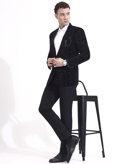 Black Printed Regular Fit Blazer | Wyre