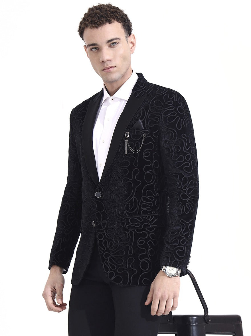 Black Printed Regular Fit Blazer | Wyre