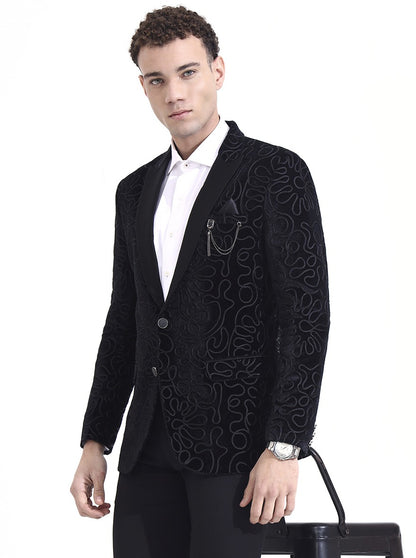 Black Printed Regular Fit Blazer | Wyre