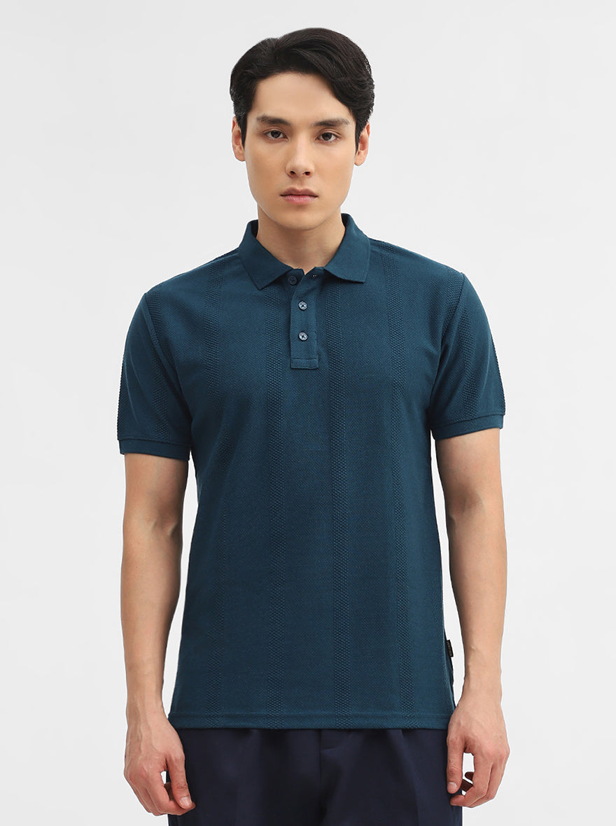 Teal Jacquard Slim Fit Polo T-Shirt | JadeBlue