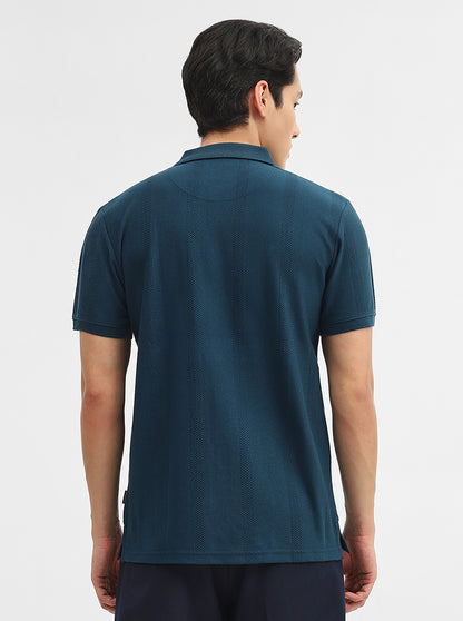 Teal Jacquard Slim Fit Polo T-Shirt | JadeBlue