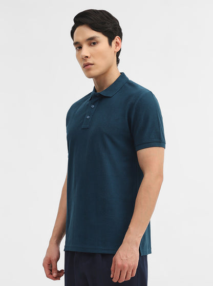 Teal Jacquard Slim Fit Polo T-Shirt | JadeBlue