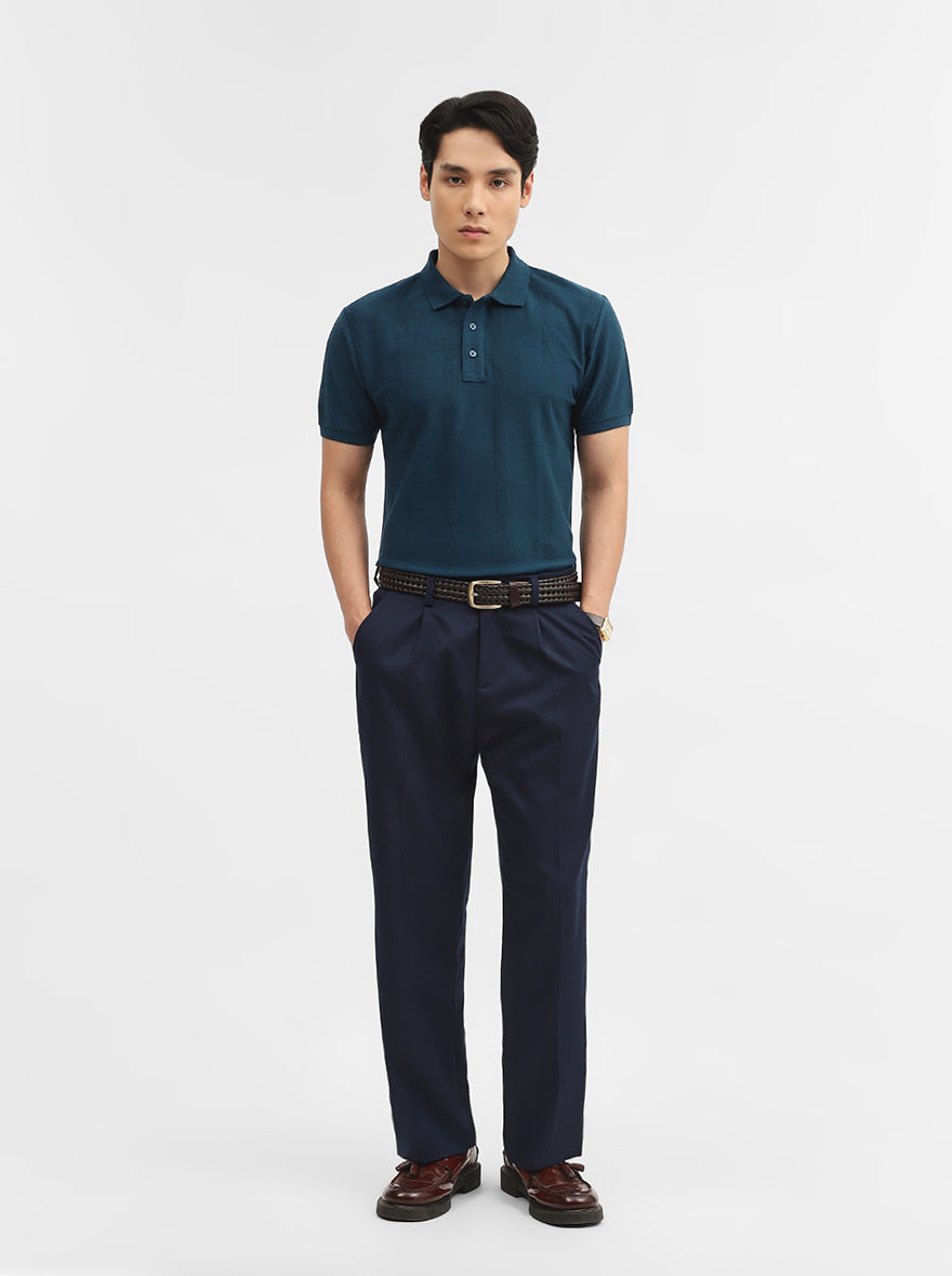 Teal Jacquard Slim Fit Polo T-Shirt | JadeBlue