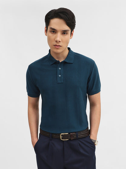 Teal Jacquard Slim Fit Polo T-Shirt | JadeBlue