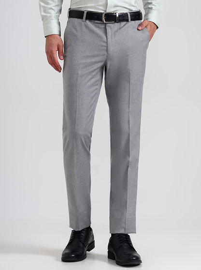 Light Grey Solid Slim Fit Formal Trouser | Metal