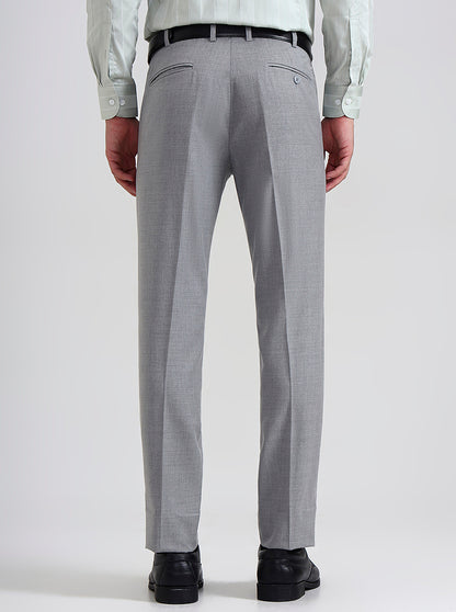 Light Grey Solid Slim Fit Formal Trouser | Metal