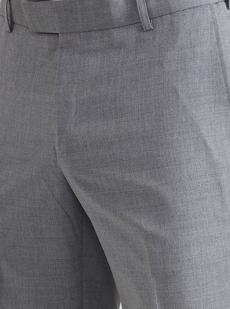Light Grey Solid Slim Fit Formal Trouser | Metal