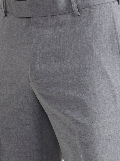 Light Grey Solid Slim Fit Formal Trouser | Metal