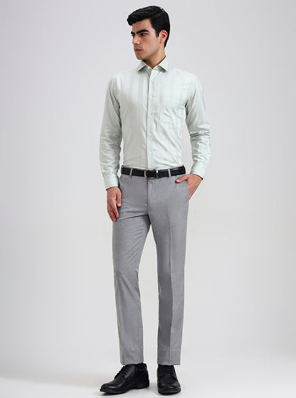 Light Grey Solid Slim Fit Formal Trouser | Metal