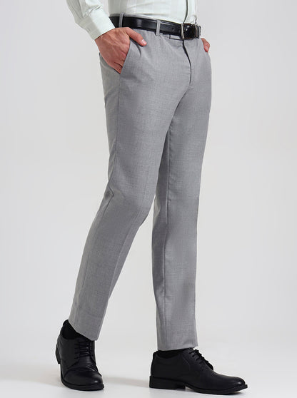 Light Grey Solid Slim Fit Formal Trouser | Metal