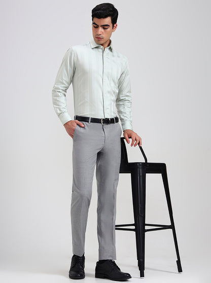 Light Grey Solid Slim Fit Formal Trouser | Metal