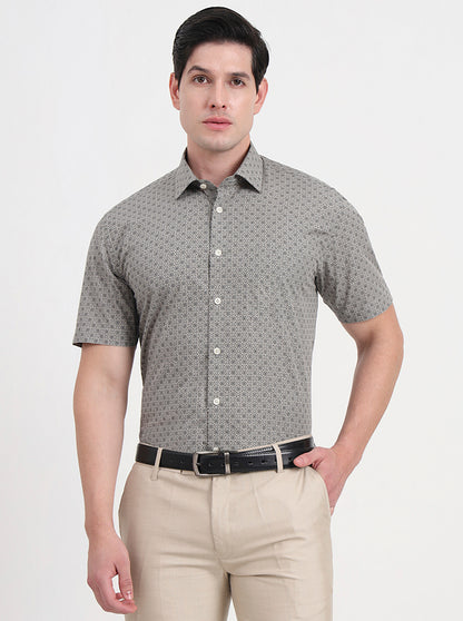 Brown Printed Regular Fit Formal Shirt | JadeBlue
