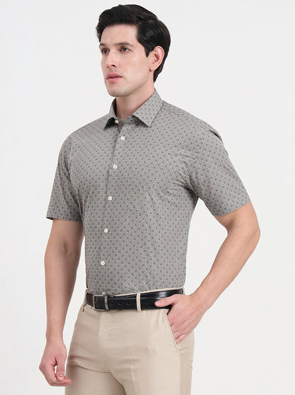 Brown Printed Regular Fit Formal Shirt | JadeBlue